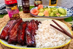 Sticky Air Fryer Pork Char Siu with Pickled Radish Salad